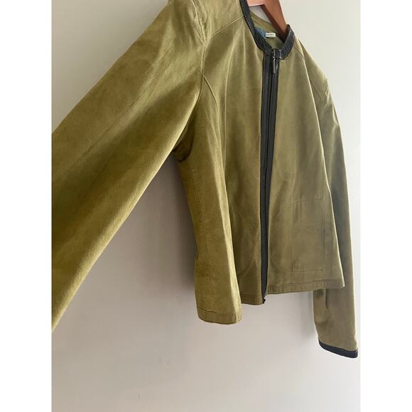 Provence D'amour Light Green & Brown Zip Up Leather Jacket Size Medium JL - Picture 2 of 9